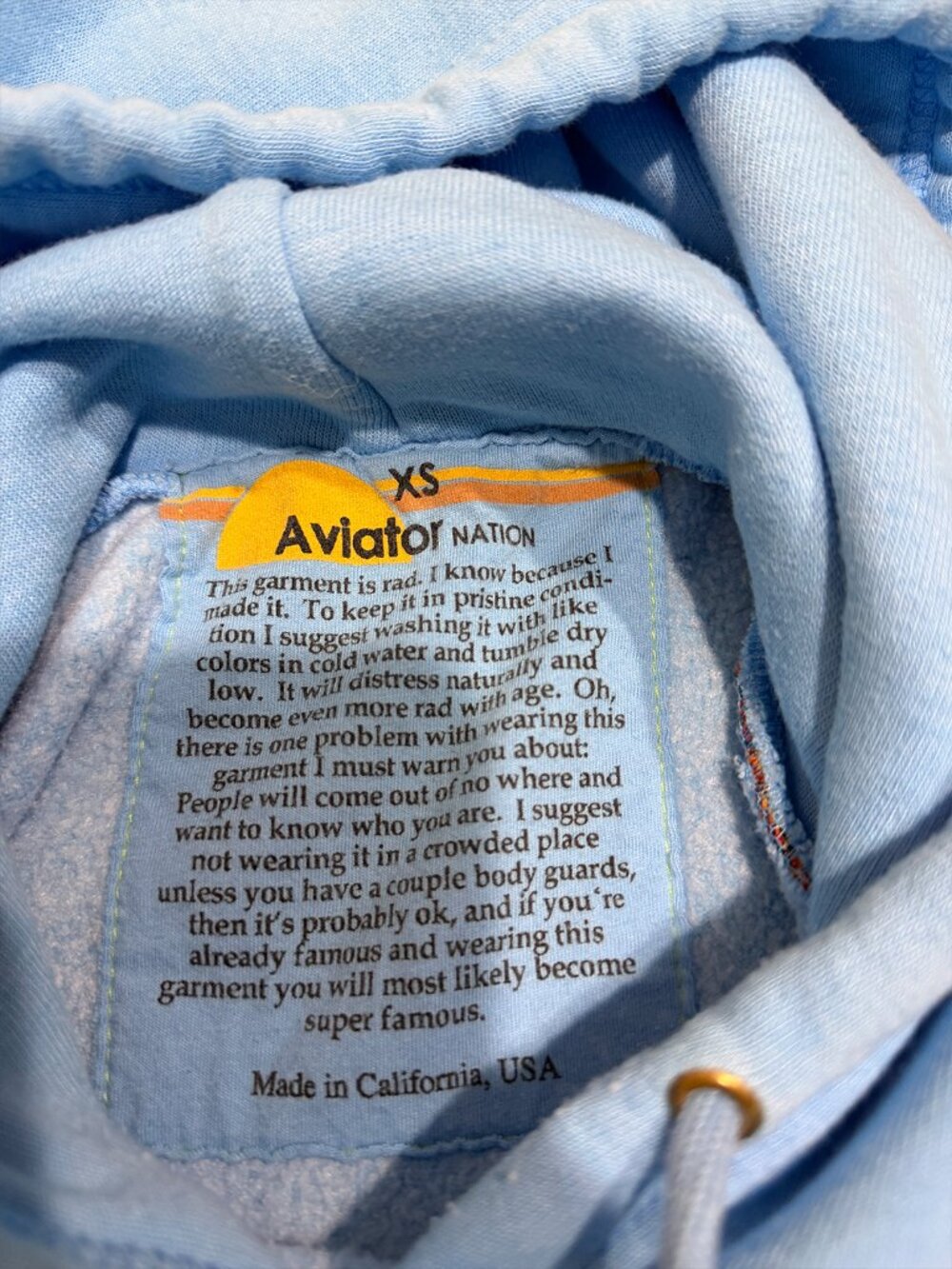 AVIATOR NATION - BOLT STRIPE SLEEVELESS RELAXED CROPPED PULLOVER HOODIE - SKY XS - Picture 2 of 12